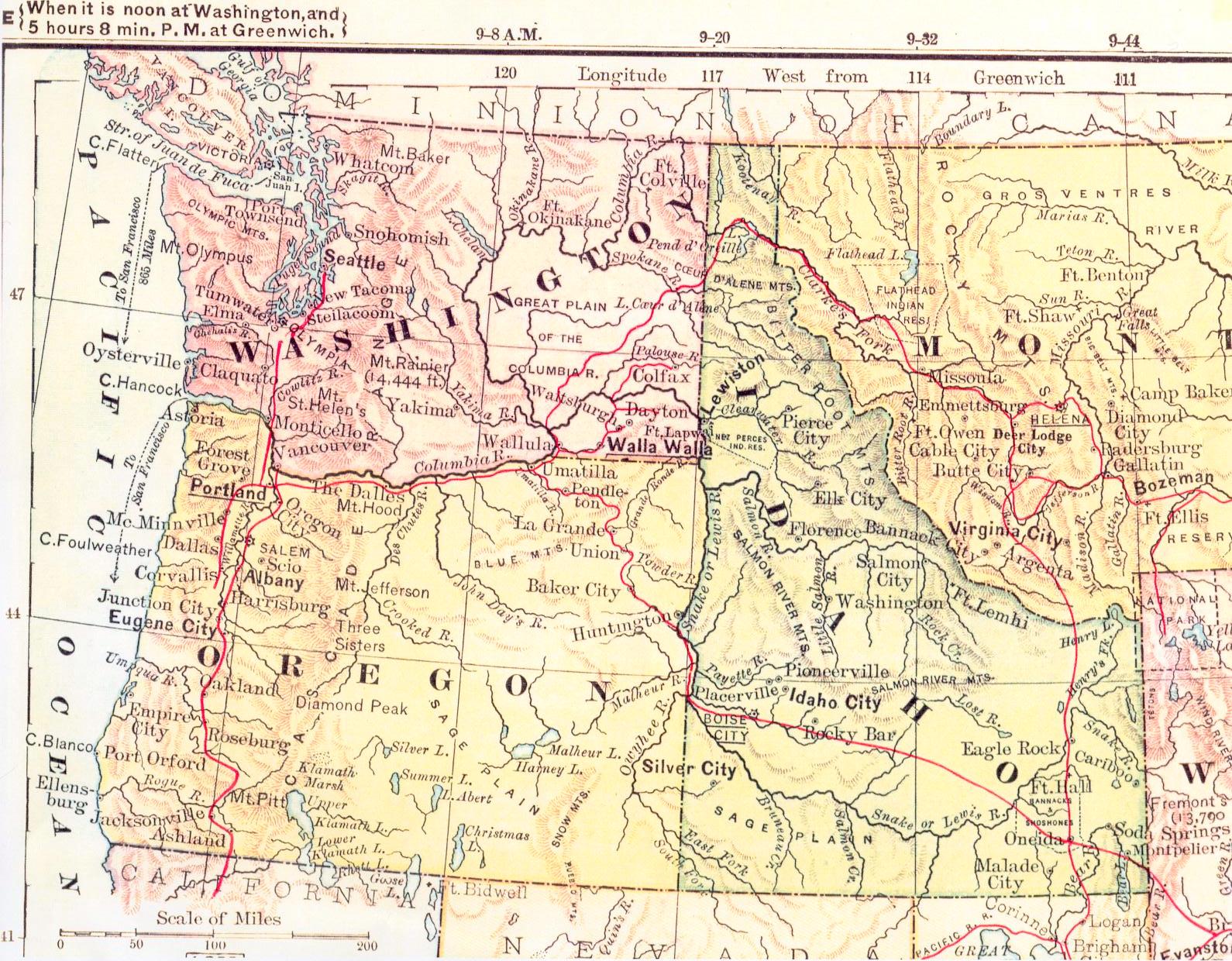 Map of Pacific Northwest pre-1881