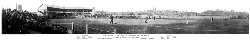 panoramic view of National League vs. American League baseball game in Potlatch, Idaho