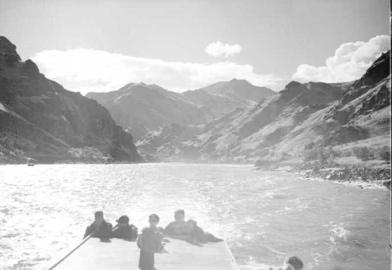 view of boat and Snake River. [Around Hells Canyon].