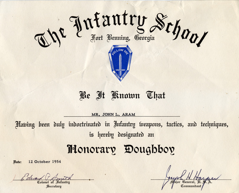 Honorary Doughboy certificate