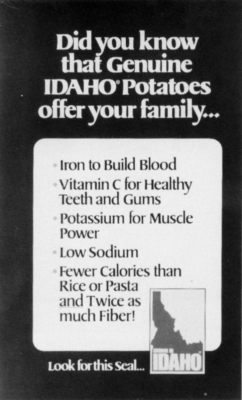 potato nutrition card sample