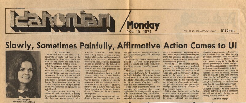 Idahonian article on Affirmative Action at UI