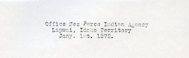 photocopy of Office Nez Perce Indian Agency, Lapwai, Idaho Territory letterhead on correspondence