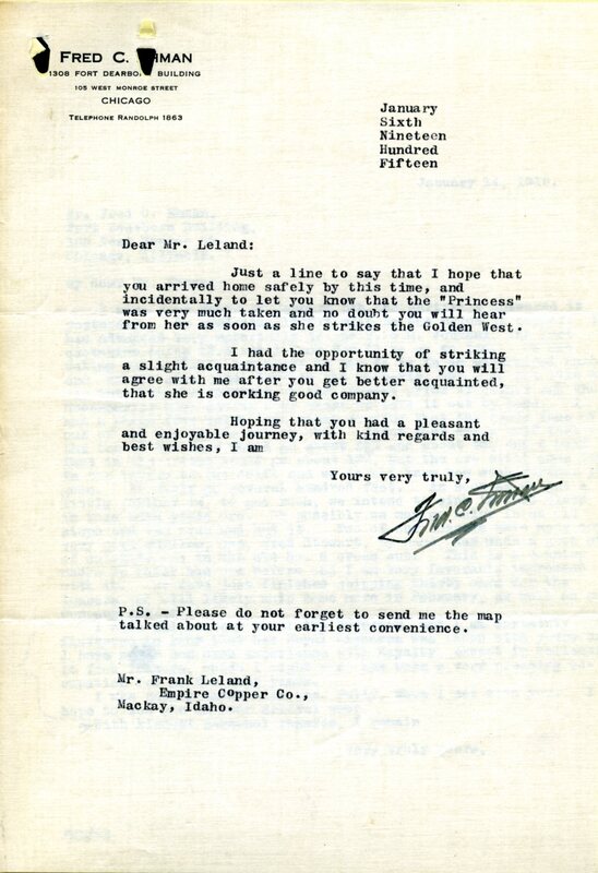 correspondence from Empire Copper Co.