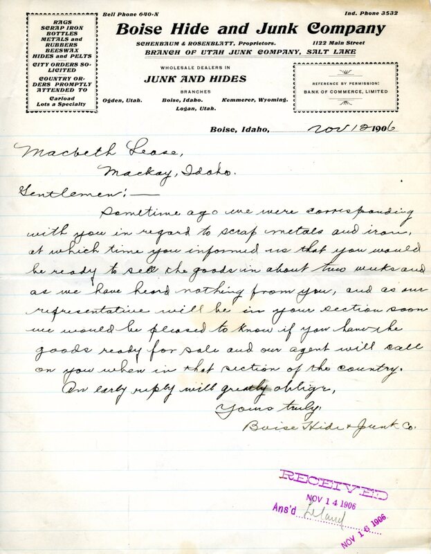 correspondence from Empire Copper Co.