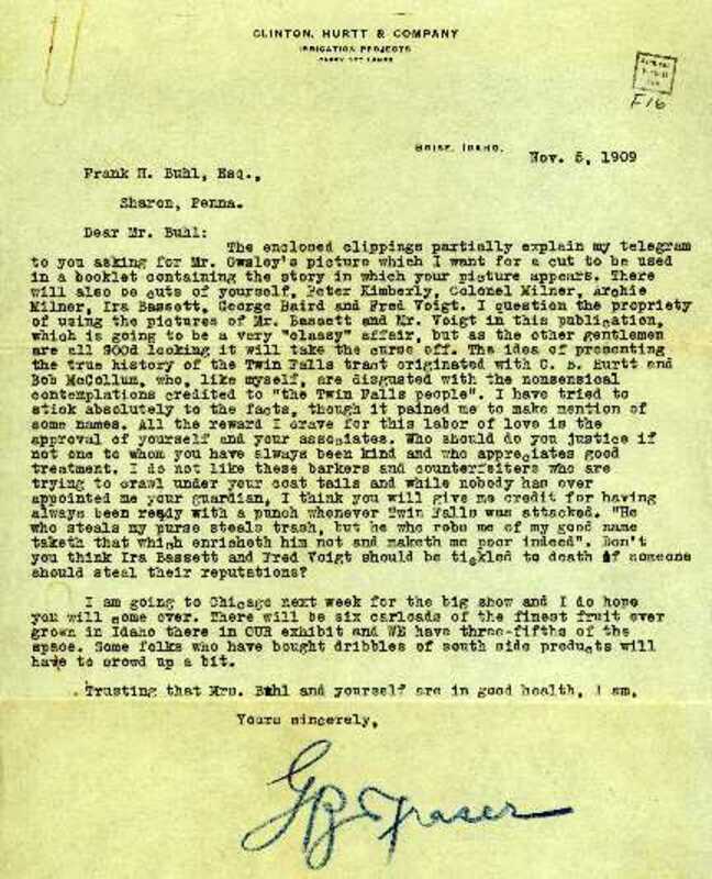 George B. Fraser letter to Frank H. Buhl