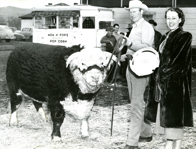 Elizabeth Whitmore, Duncan Breithaupt (?), and winning bull