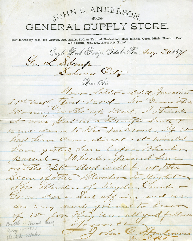Letter to George Shoup from John C. Anderson 