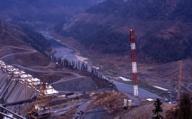 early stage of construction site at the Dworshak Dam, aerial view