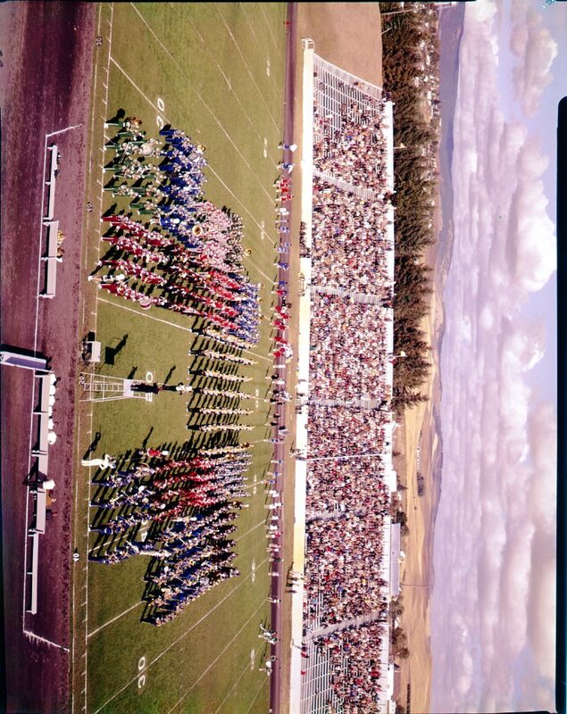 marching band performing at football game