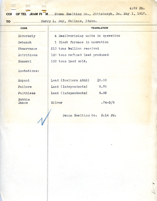 Encrypted telegram solution May 1 1917