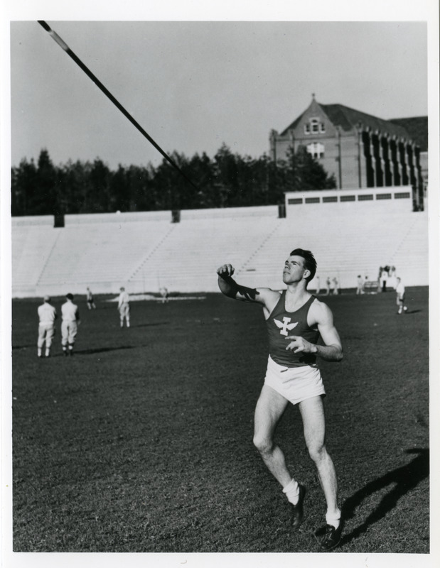 Donald LeRoy Johnson throwing javelin