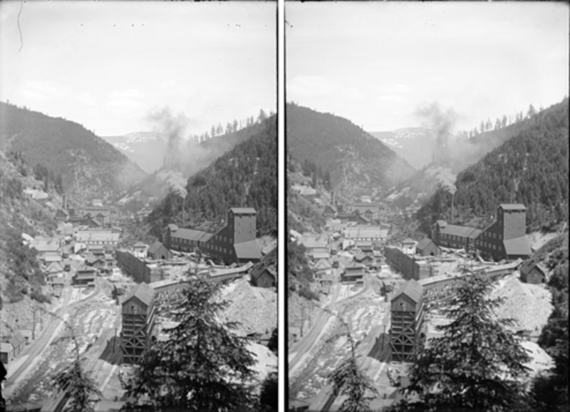 Burke, looking north at Tiger Peak. Mine prominent in foreground. - two scenes.