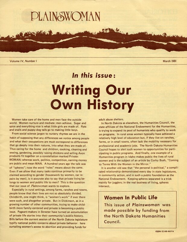 Plainswoman issue, "Writing Our Own History"