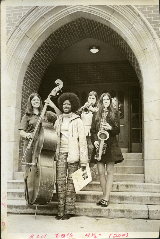 music students in front of music building